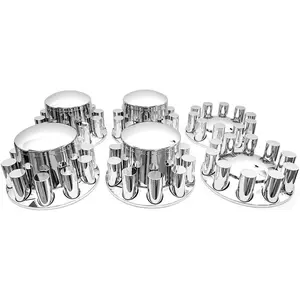 Chrome 33mm Axle Covers Complete Set (Front & Rear, 6PCS) - Automotive Car Accessory, Plastic Semi Trucks 60 Thread-On Cylinder Lug Nut Covers