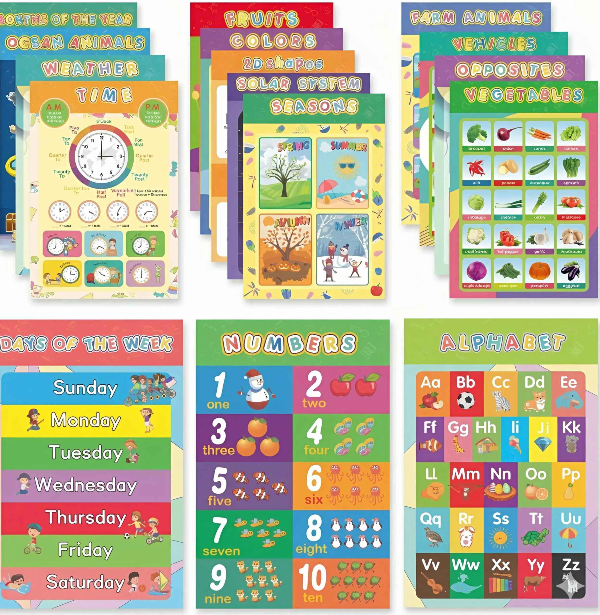 16 Educational Wall Posters for Children, Classroom and Teacher Decor for Kids, Perfect for Ages 1-5, Ideal for Elementary and Colorful-Themed Rooms. Teaching Supplies Preschool Learning Materials