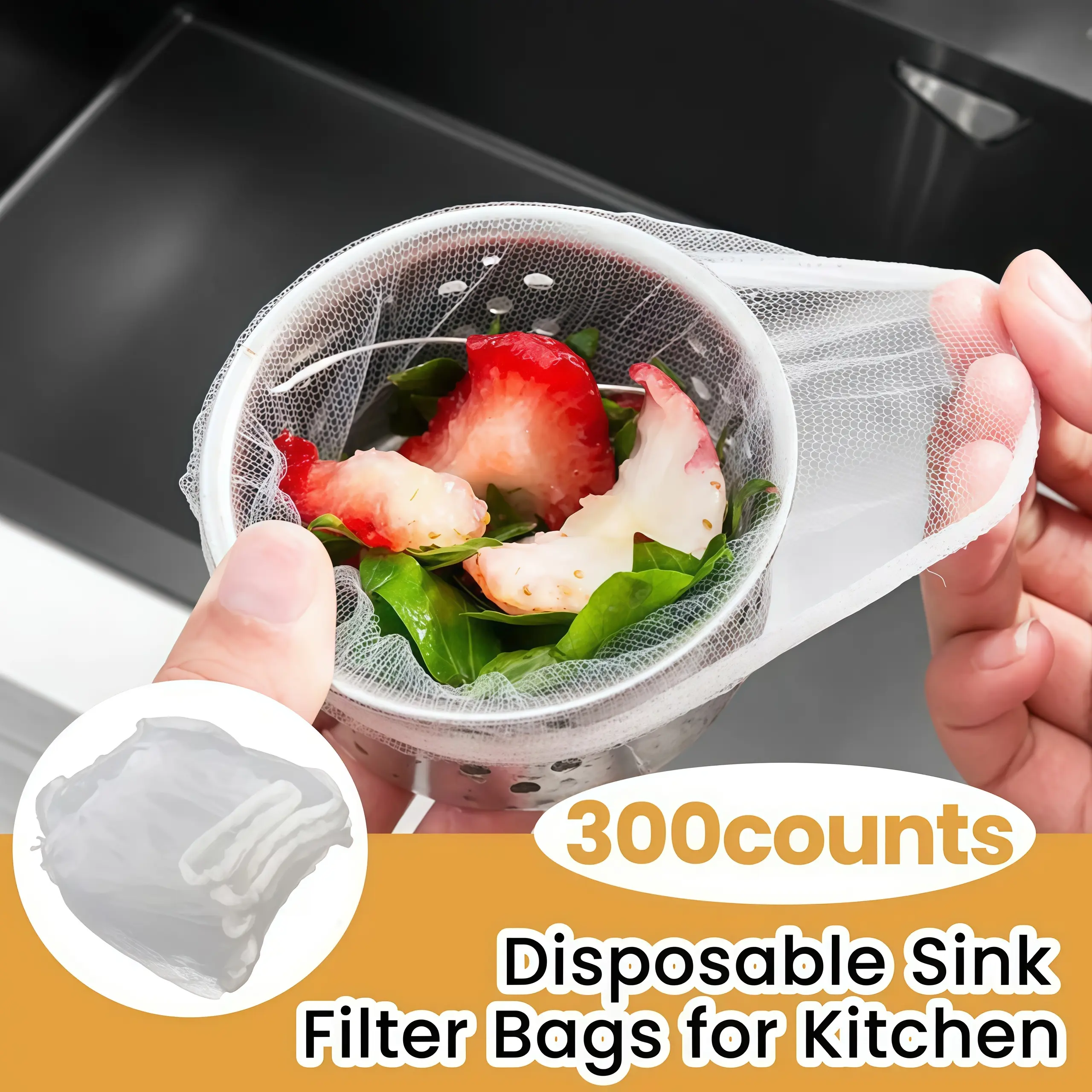 300pcs disposable drainage cover, disposable drainage capture net, kitchen sink filter bag, bathroom filter bag, excellent scalability, easy to use, suitable for collecting kitchen food waste and residual garbage sink filters