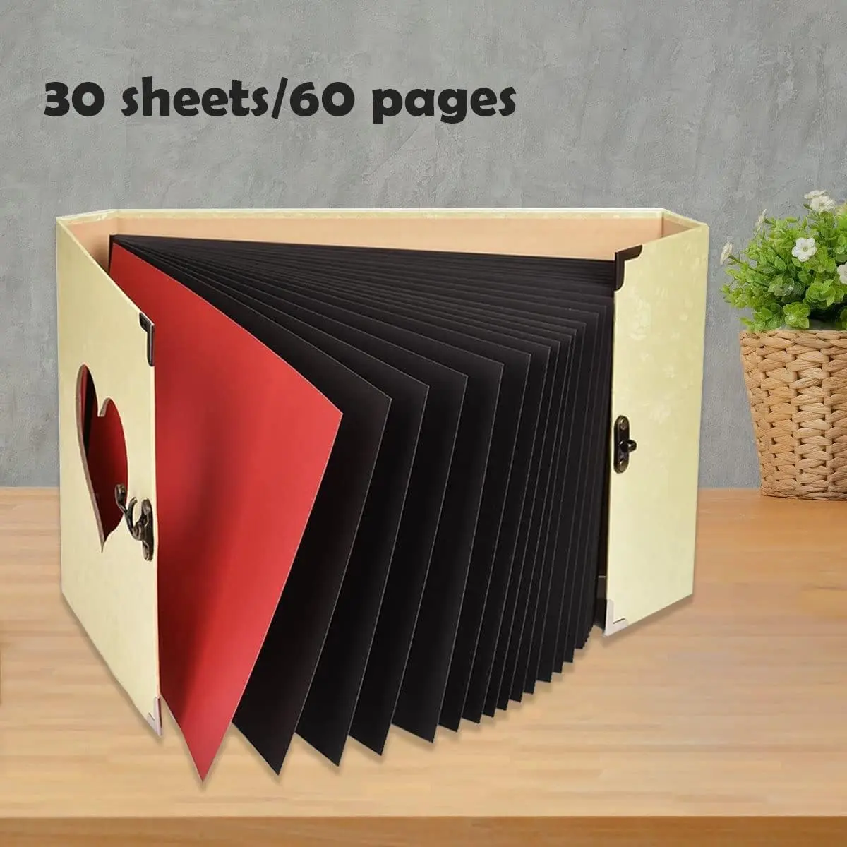 AIOR Scrapbook Album 60 Pages Hardcover Vintage Heart Scrapbook with Photo Corners DIY Scrap book Photo Album for Anniversary, Valentine's Day, Christmas, Mother's Day,