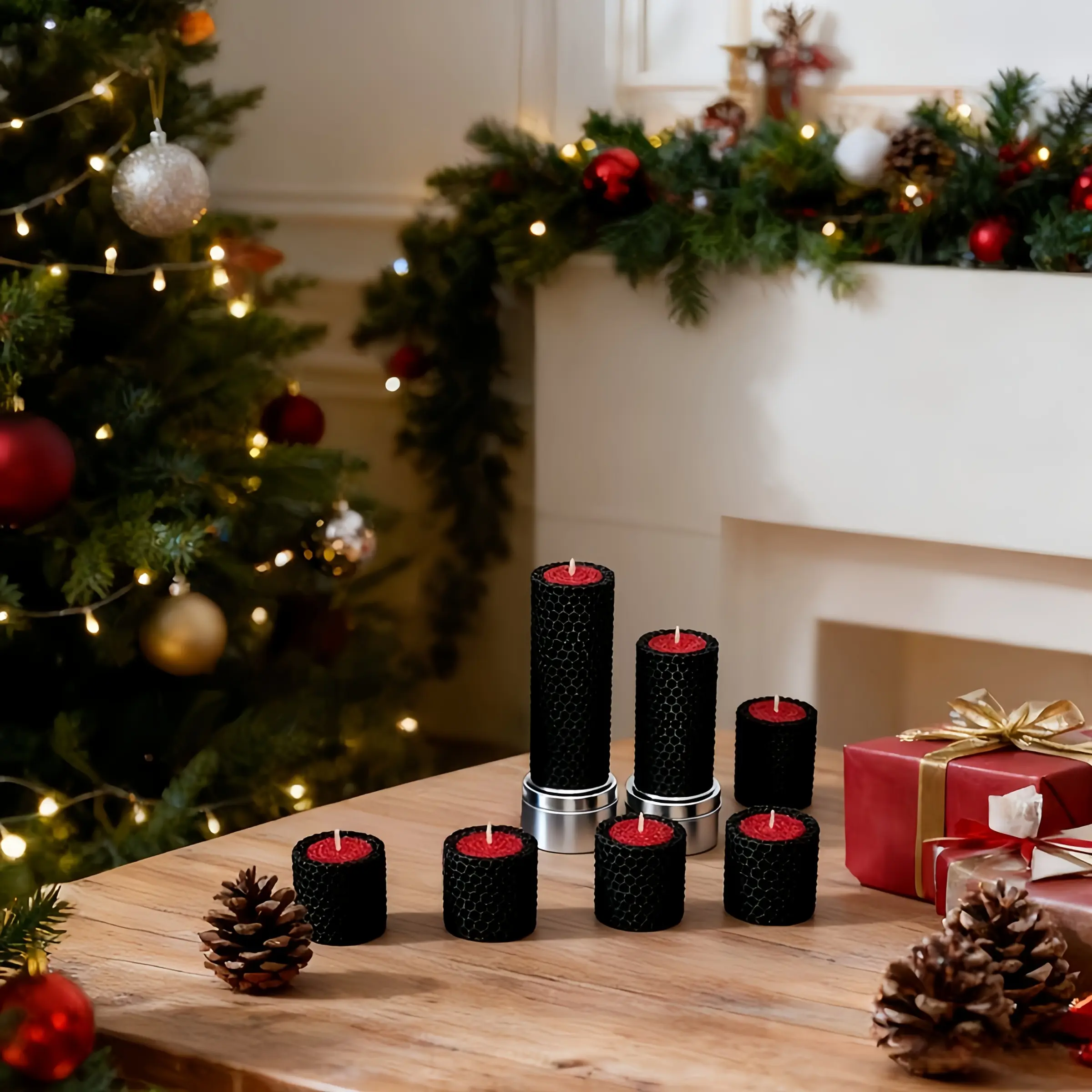 3/4 Gothic creative beeswax candles, elegant red and black dual colors, suitable for home decoration, holiday gifts, decorative candles, wedding atmosphere decoration, Mother's Day, New Year, Valentine's Day, Interior, Christmas