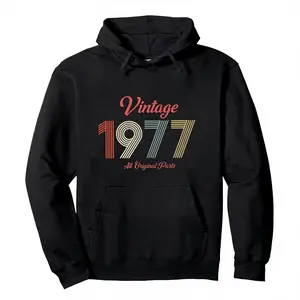 Vintage 1977 All Original Parts Graphic Hoodie - Retro Style Unisex Pullover Sweatshirt - Classic Anniversary Birthday Gift Hoodie for Men Women