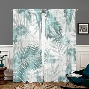 Tropical Palm Leaf Print Curtain, 2 Counts/set Modern Casual Easy To Hang Door Curtain, Home Decor for Living Room Bedroom Kitchen Bathroom Study Room