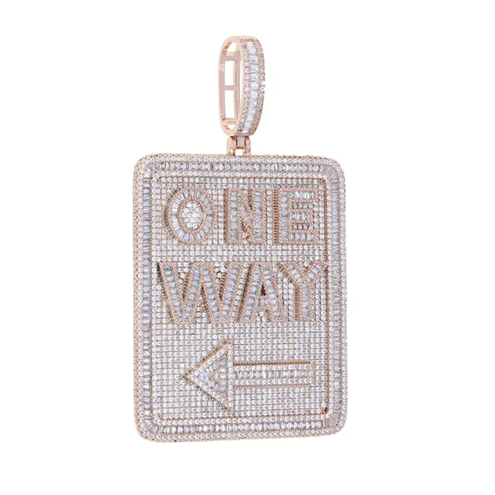 One Way Sign Pendant Blinged Out Street Sign Charm for Hip Hop Streetwear Vibe with Sparkling Details