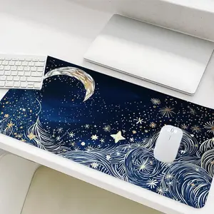 Starry Sky Pattern Mouse Pad, Large Gaming Mouse Pad, Office Desk Accessories, Non-slip Rubber Base Stitched Edge Desk Pad for Laptop Desktop