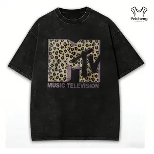 washed cotton Womens MTV Classic Leopard Print Bold Logo Shirt, Music Television MTV Logo Tee, Retro 80s 90s Style MTV Tee, Disneyland Family Matching Tee