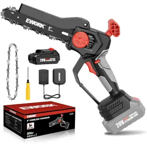 EWORK 8-Inch Brushless Mini Chainsaw Cordless Battery Powered with Auto-Tension Lightweight Handheld Chainsaw for Pruning & Wood Cutting
