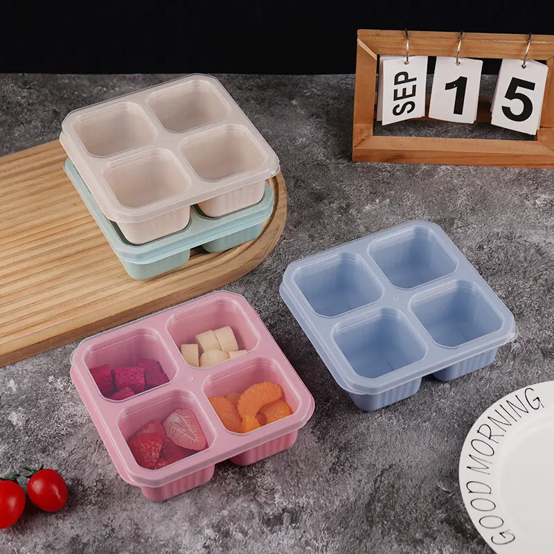 4-Compartment Reusable BPA-Free Plastic Stackable Lunch Box, Aesthetic Food Separator Kitchen Container for Meal Prep, Lightweight Food Storage Solution