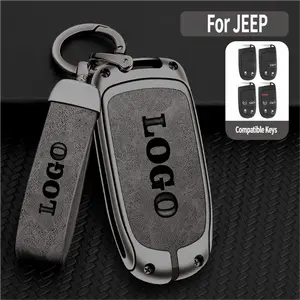 Suitable for Jeep key fob case, full metal protective key shell, compatible with Jeep Grand Cherokee, Renegade, Chrysler 200 300, Dodge Ram, Durango, Challenger, Journey, Dart, Fiat smart key, car accessories
