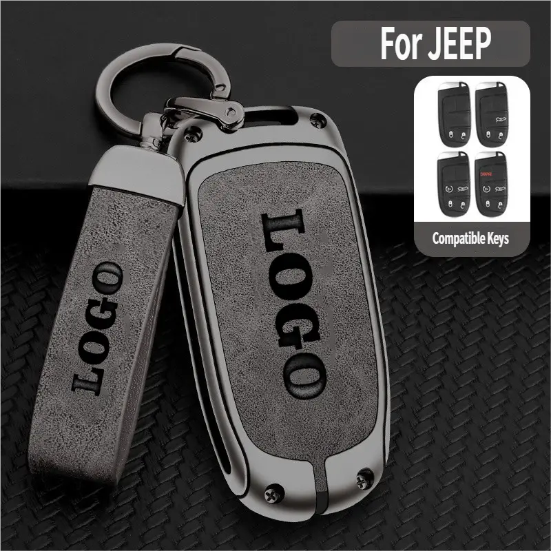 Suitable for Jeep key fob case, full metal protective key shell, compatible with Jeep Grand Cherokee, Renegade, Chrysler 200 300, Dodge Ram, Durango, Challenger, Journey, Dart, Fiat smart key, car accessories