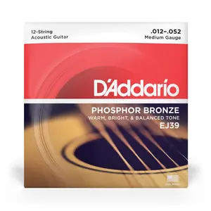 D'Addario EJ39 12-String Phosphor Bronze Acoustic Guitar Strings, Medium, 12-52 D'Addario EJ39 12-String Phosphor Bronze Acoustic Guitar Strings, Medium, 12-52