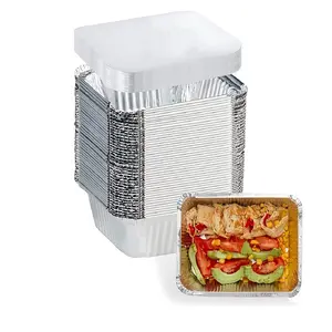 1 Lb Small Aluminum Pans with Lids (40 Pack, 5"×4") Disposable Tin Foil Pans with Cardboard Lids for Cooking Baking Party Takeout Disposable Food Container