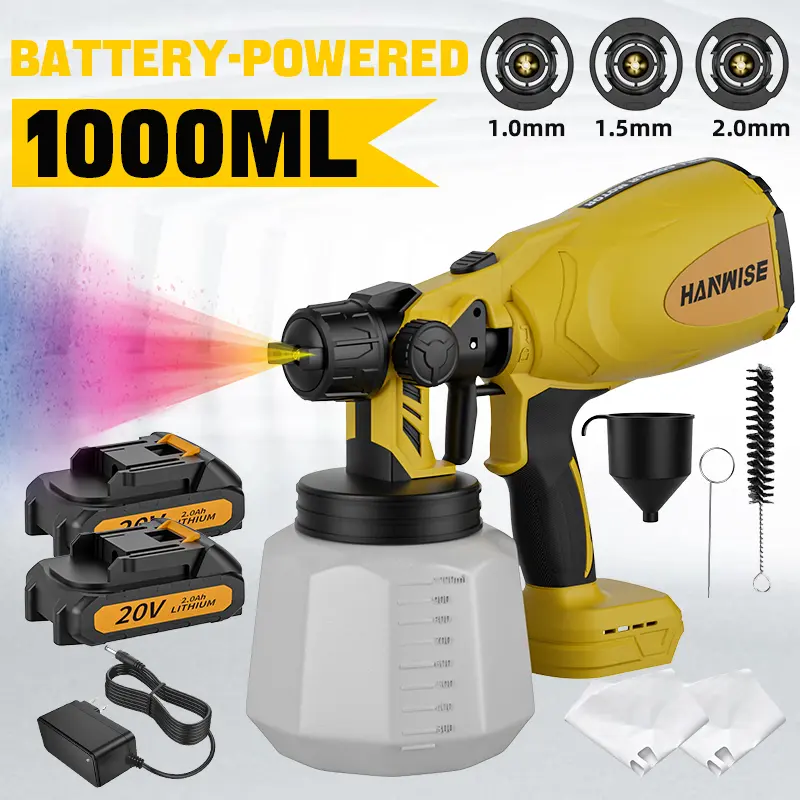 Cordless versatile electric paint sprayer with 2 nozzles 4 nozzles and multiple spray patterns, diy furniture refinishing interior walls and exterior painting
