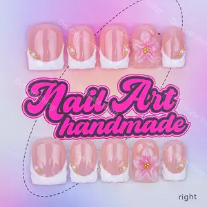 Delicatething Y2K Style Nail Set, Handmade Square Duckbill Nails, 4 Sizes XS S M L, Perfect Gift for Girls, Includes Jelly Glue Crystal Stick, Nail Art