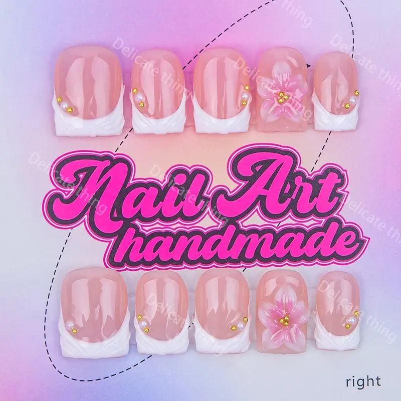 Delicatething Y2K Style Nail Set, Handmade Square Duckbill Glossy False Nails, Diy Fake Nails, 4 Sizes XS S M L, Perfect Gift for Girls, Includes Jelly Glue Crystal Stick, Nail Art Design, Nail Art Products