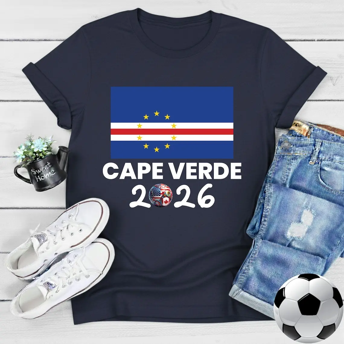 Cape Verde Soccer Shirt Tubaroes Azuis Football Supporter Tee