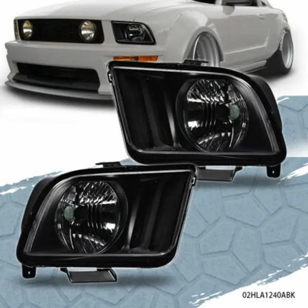 CROSSDESIGN Car Headlights Set - Black Housing Assemblies, Vehicle-Specific Fit Replacement Accessory for 2005-2009 Ford Mustang (US-Spec), Car Exterior Upgrade