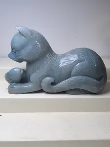 Handcrafted Carved and Polished Hydroxyaluminum Cat Scratching Fish Ornament