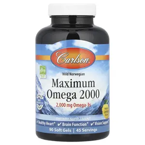 Carlson Wild Norwegian, Maximum Omega 2000, Natural Lemon, 90 Soft Gels (1,000 mg per Soft Gel)