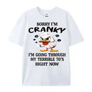 Funny 70s Duck Graphic Tee, Crew Neck Cotton Polyester Graphic T-Shirt, Retro Style, "Sorry I'm Cranky" Funny Slogan Tee, y2k Fashion Casual Streetwear Humor Shirt, Shirts for Men Women, Gifts, SuperYi