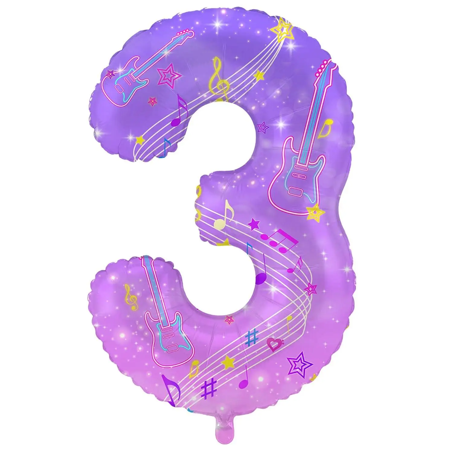 Kpop Music Number 3 Balloon, 40" Foil Balloon For Birthday Party Decor | Features Music And Guitar Designs, Perfect For Kpop Parties, Fan Events, Music Parties, And Anniversary Decorations.