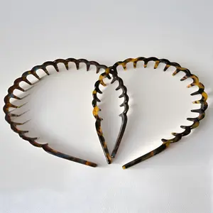 2Pcs Tortoiseshell Acrylic Headbands, No-Slip Teeth Comb Hair Hoops, Retro Leopard Print Hair Accessories for Women & Girls, Ideal for Daily Wear, Styling & Bangs