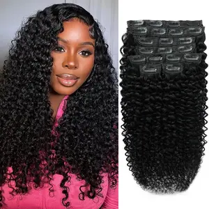 Curly Clip In Extension Human Hair 3C 4A Kinky Curly Clip Ins Full Head for Black Women Brazilian Remy Human Hair Natural Color 8Pcs with18clips 120g/Set