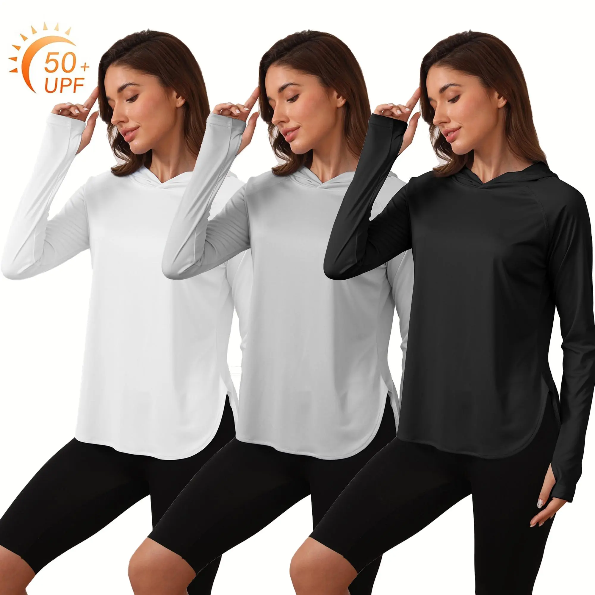 Women's Lightweight Hoodie with Thumb Holes, Solid Long-Sleeve UPF 50+ Sun Protection for Hiking & Fishing, Hoodies, Outdoor Activities