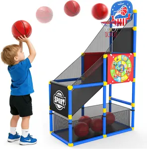 EagleStone 2-in-1 Kids Arcade Basketball Hoop with Dart Board,4 Balls Adjustable Height Basketball Toy Indoor Outdoor Carnival Games Gift for Boys Girls Toddlers Ages 3-6 Years Old,Pump Included outdoorfun