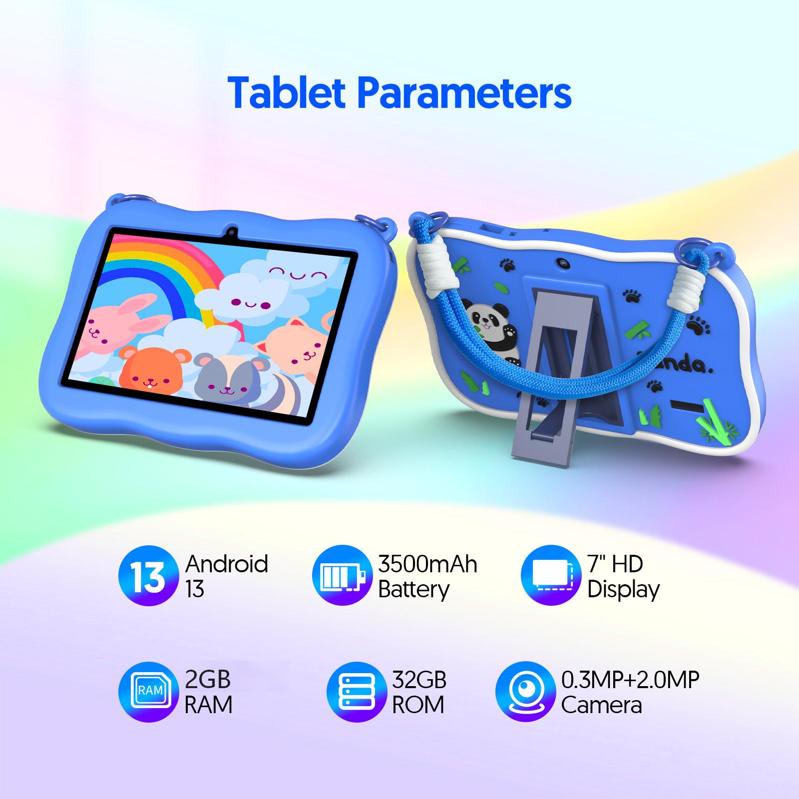 Android 13 Tablets, 7 Inch Kids Tablets, WiFi, with 3500mAH Battery, Dual Camera, Quad Core CPU, 2GB RAM and 32GB ROM, 1024*600 IPS Touch Screen Tablets, Perfect for Gift