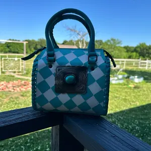 Small Checkered Speedy Bag with Buckle-Matching, Adjustable Strap
