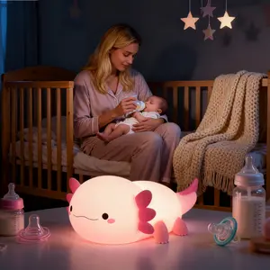Cute Axolotl Nursery Night Light for Babies & Toddlers – BPA-Free Soft Silicone Portable Bedside Lamp, Dimmable Baby Sleep Aid with Touch Control & Timer, USB Rechargeable Night Feeding Light for Breastfeeding Moms, Kids Room, Boys & Girls