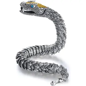 Snake Chain Bracelet, Old Metal Copper Luxurious Styling Ouroboros Bracelet Zodiac Snake Hook Clasp for Men Women Accessories
