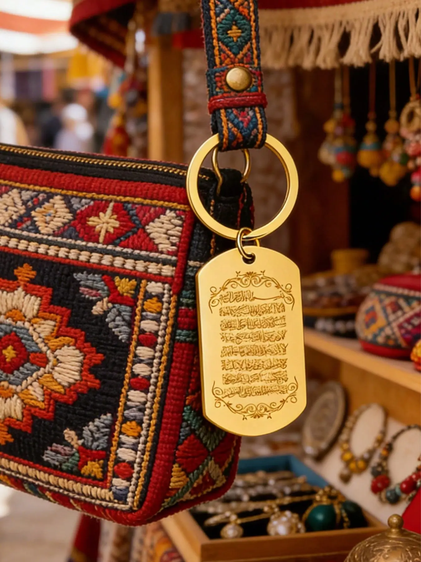A stainless steel Islamic prayer verse keychain, Muslim religious gift, suitable for Eid al-Fitr, Hajj, and Ramadan, durable Muslim prayer accessory, stainless steel religious jewelry gift, suitable for men and women