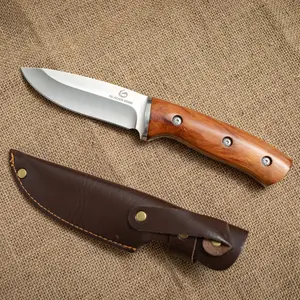 Full Tang Hunting Knife: 3CR13 Steel, Sandalwood Handle, Leather Sheath Utility Knife Durable Tactical Hunting Knife Set