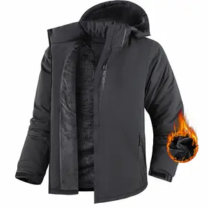 Men's Winter Snow Jacket Warm Fleece Lining Waterproof Windproof Hooded Thermal Outdoor Coat Thickened Sports Hiking Running Camping Fishing Climbing Travel Ski Casual Windbreaker Jacket Hoodie Removable Men's Clothing