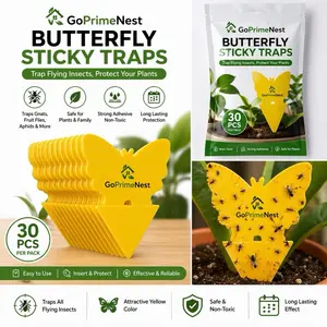 GoPrimeNest Butterfly Sticky Traps - 30 PCS Yellow Non-Toxic Strong Adhesive Bug Traps for Indoor Plants, Fungus Gnats, Fruit Flies, Aphids with Fragrance Scent (Home Care Supplies)