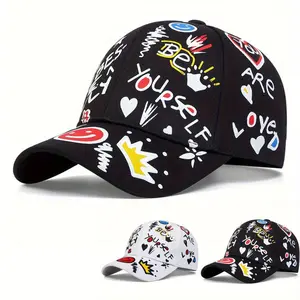 Unisex Letter Graffiti Print Baseball Cap Outdoor Adjustable Sunscreen Leisure Hat Travel Tourism Beach Vacation