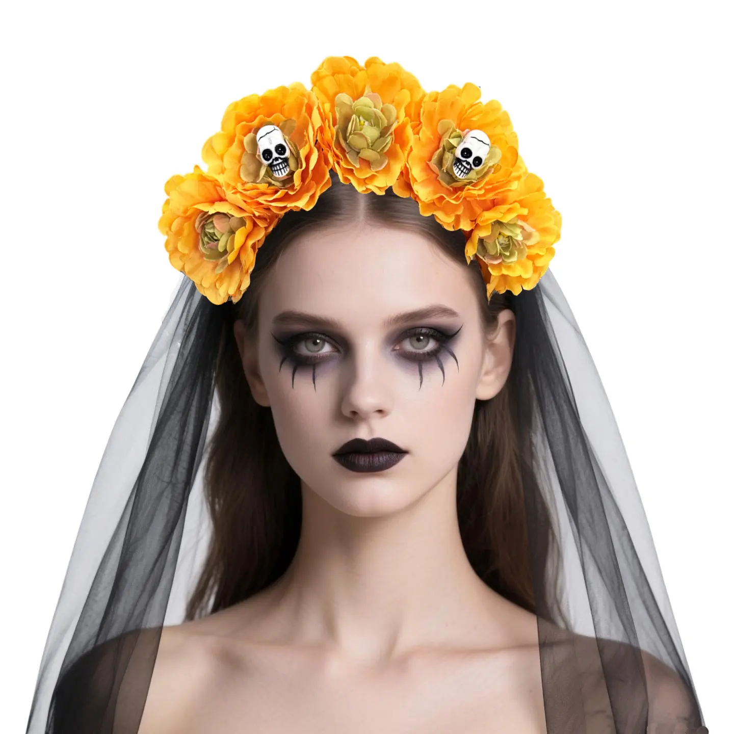 Gothic Rose Headband with Black Mesh Veil, Women's Floral Hair Accessory for Halloween & Day of the Dead Party, Ghost Bride Costume, Female, Mysterious And Weird Atmosphere, Stunning Ghost Bride Look, Turns Wearer Into Ghost Bride