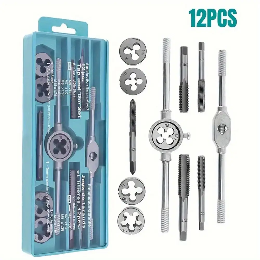 12pcs Compact Alloy Steel Tap and Die Set, Metric Standard Thread Tool for Beginner-Friendly, Easy-to-Handle Internal & External Cutting, Durable Precision Tool for Home Use, Small & Large Projects