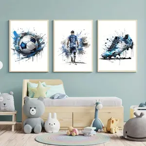 3pcs/set Frameless Football Player Canvas Print Blue White Graffiti Design Wall Art Poster for Modern Home Decor Gift