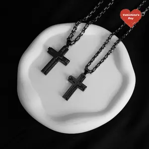 GAB Large Black Cross Pendant,Jesus Christ  Necklace Religious Jewelry,24-26 Inch Imperial Cuban Link For Men,316L Stainless Steel,Father,BF Gift