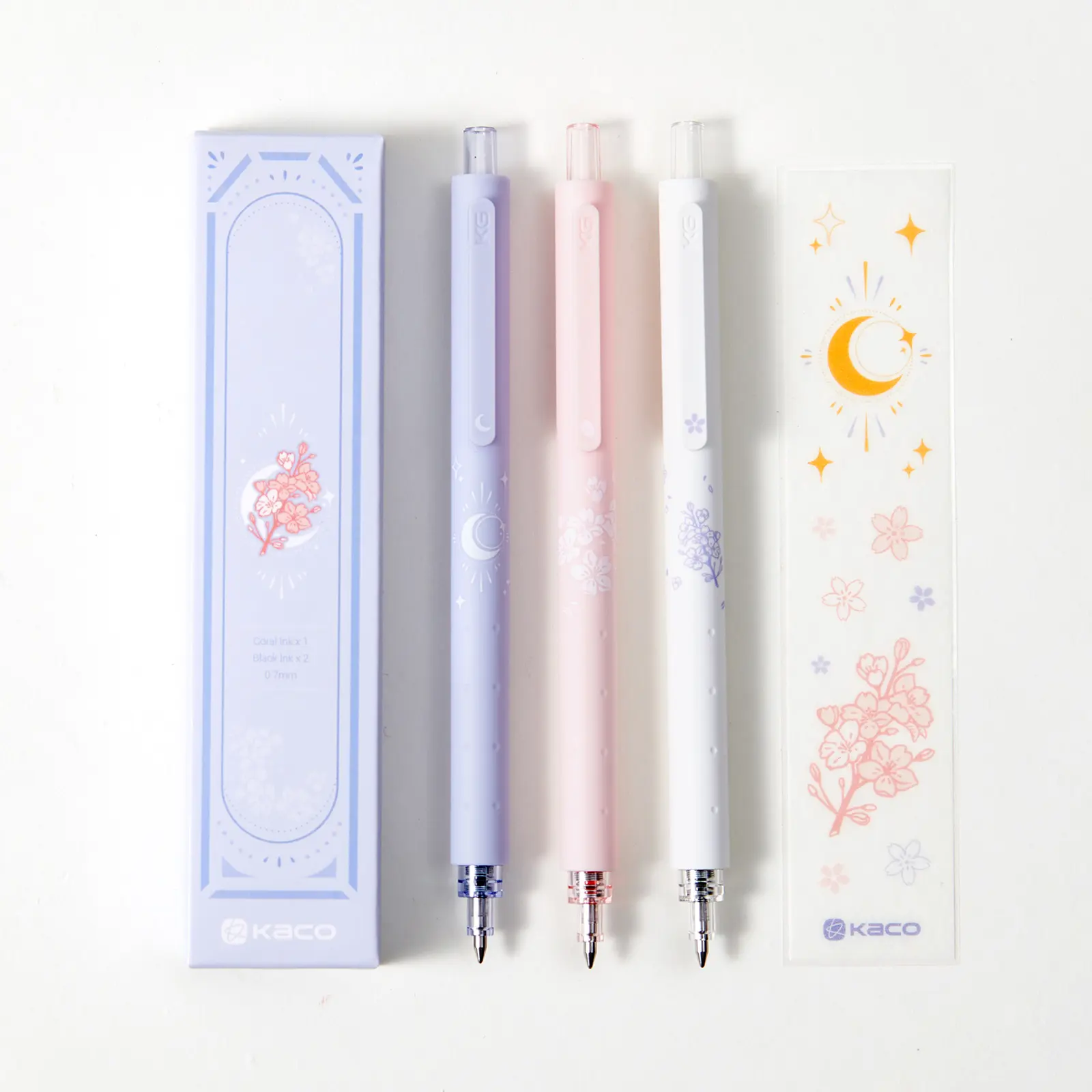 KACO Gel Pens Cute Stationery 6 Pieces 0.7mm Point 2 Sets, Quick Drying Pens for Journaling Aesthetic Office Supplies, 2 Black Ink and 1 Coral Ink Holiday Gift Pen