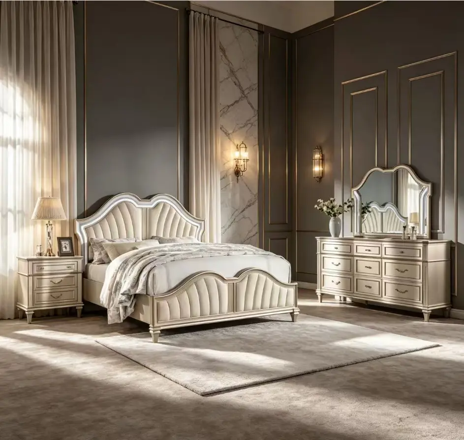 Bellemave 4-Piece Modern Luxurious Bedroom Furniture Set - Silver Oak Veneer Bed Included, Indoor Home Bedroom Furnishings