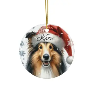 Border Collie, Personalized Ceramic Ornament, Christmas Dog, Holiday Tree Decor, Pet Lover Gift, Festive Ornament, Xmas Decoration Pack Print Round Print Round Glossy