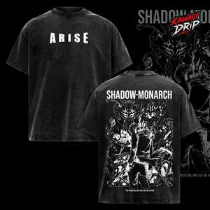 Solo Leveling Shadow Monarch Oversized T-Shirt – Vintage Washed Anime Graphic Tee, Dark Fantasy Streetwear, Heavy Cotton Oversized Shirt, Unisex Casual Top, Gift for Solo Leveling Fans