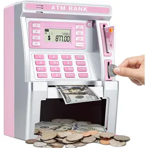 Pink Piggy Bank for Kids, ATM Machine Bank for Real Money with Debit Card, Bill Feeder, Coin Recognition, Balance Calculator, Electronic Savings Safe Box, Gifts for Teen Boy Girl