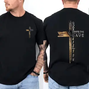 Dynamic Faith-Inspired Tee – God So Loved Graphic with Cross, Ideal for Casual Outings