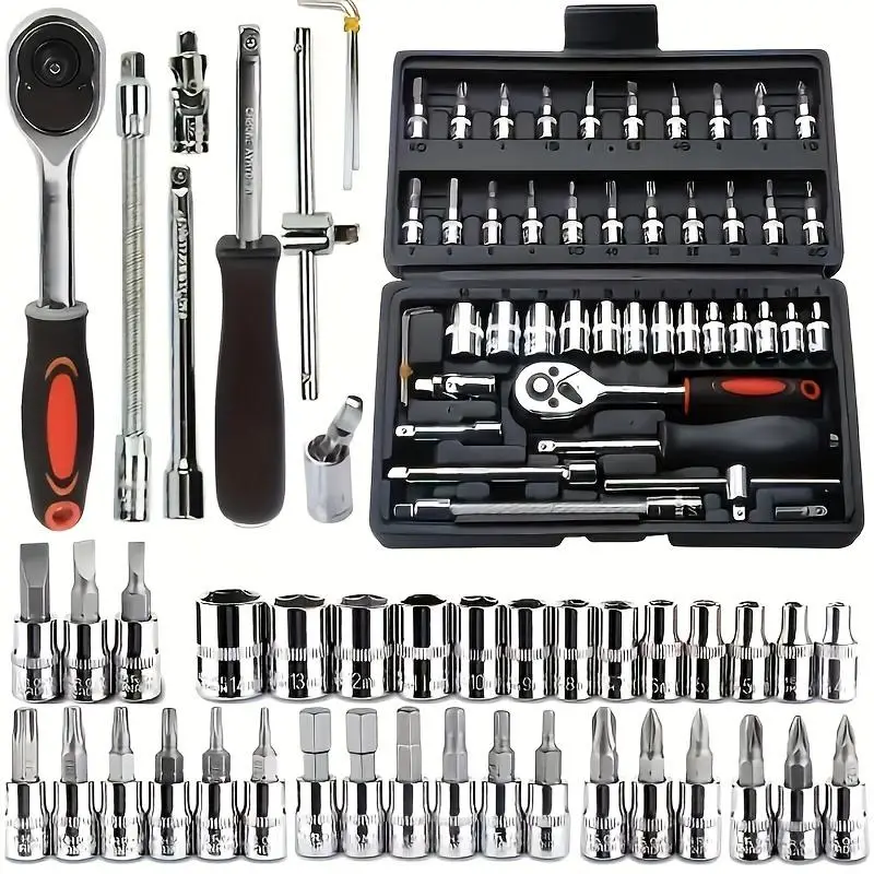 Socket Wrench Set, 1/4 Inch Socket Wrench Set, Multipurpose Hand Tool Set for Car & Bicycle Repair, Adjustable Anti Slip Wrench, Combination Wrench Se