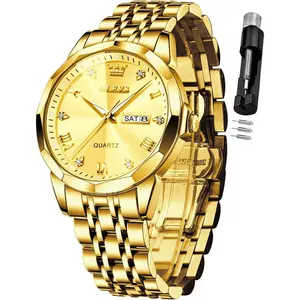 OLEVS Watch for Men Diamond Business Dress Analog Quartz Stainless Steel Waterproof Luminous Date Two Tone Luxury Casual Wrist Watch